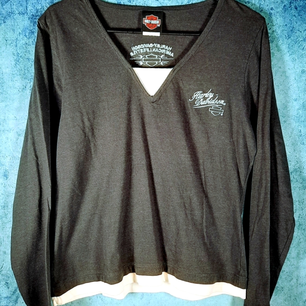 Harley Davidson Womens Dendermonde Belgium Embroidered Layered Look Shirt Medium